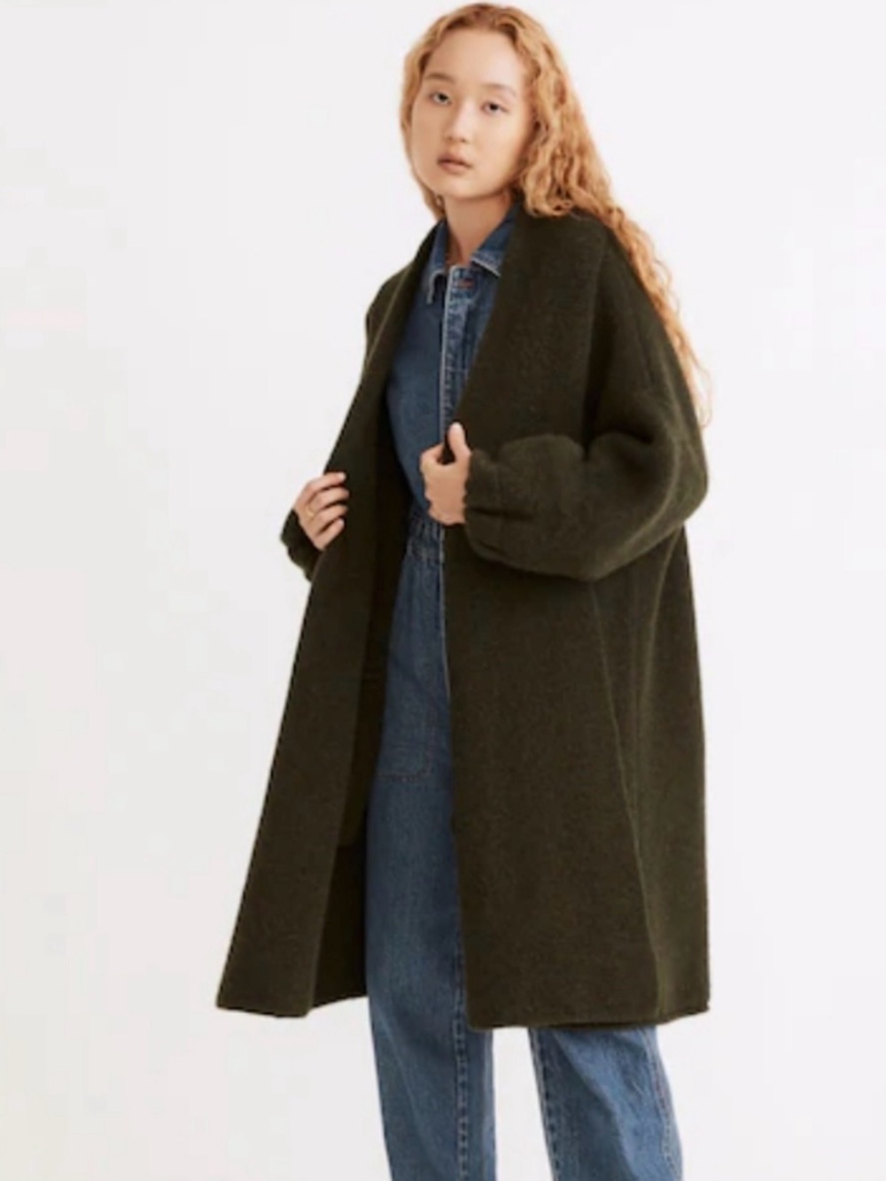 Madewell Long Sweater WoolCoat Cardigan Olive Green XS